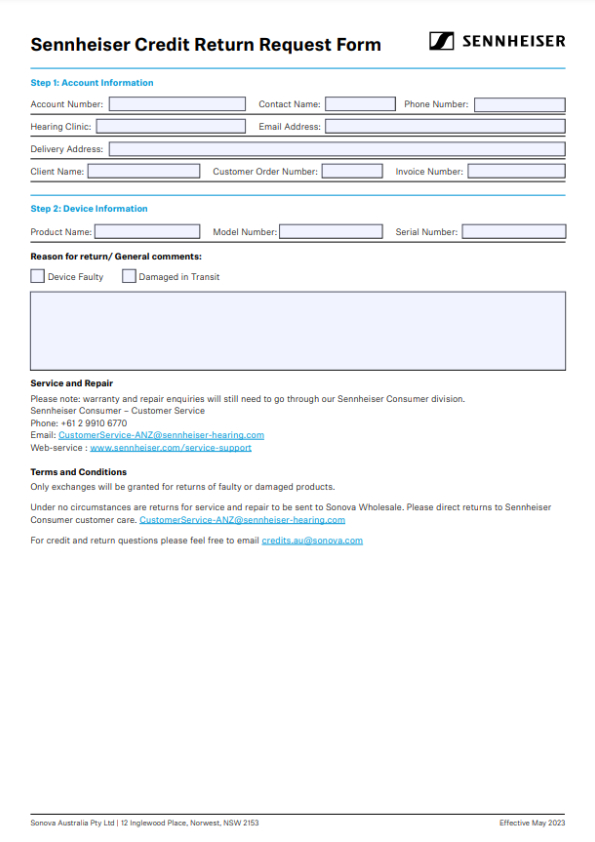 Credit Return Request Form