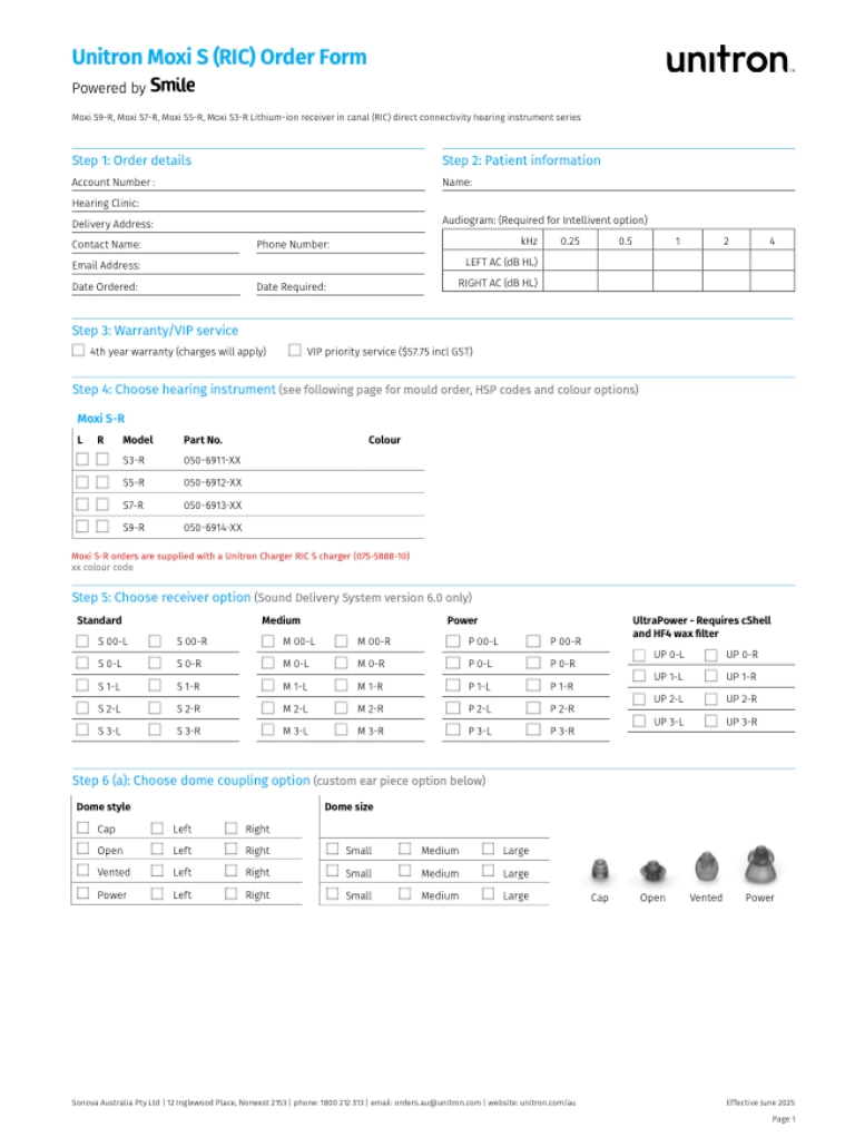 Moxi S Order Form
